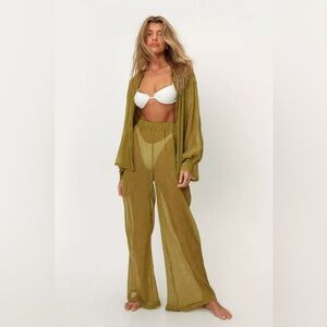 Sheer Olive Green Beach Two-Piece Set